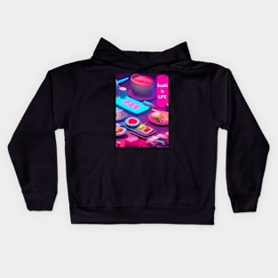 Neon Pink and Blue Sushi Quote Sushi is Life Art Kids Hoodie